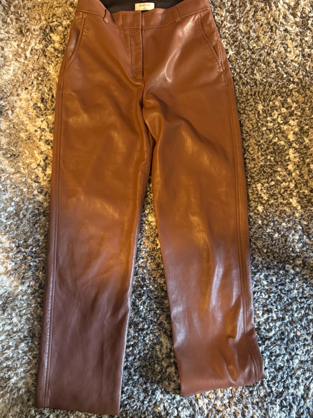 Babaton Leather Wide-Leg Pants in Cognac Brown